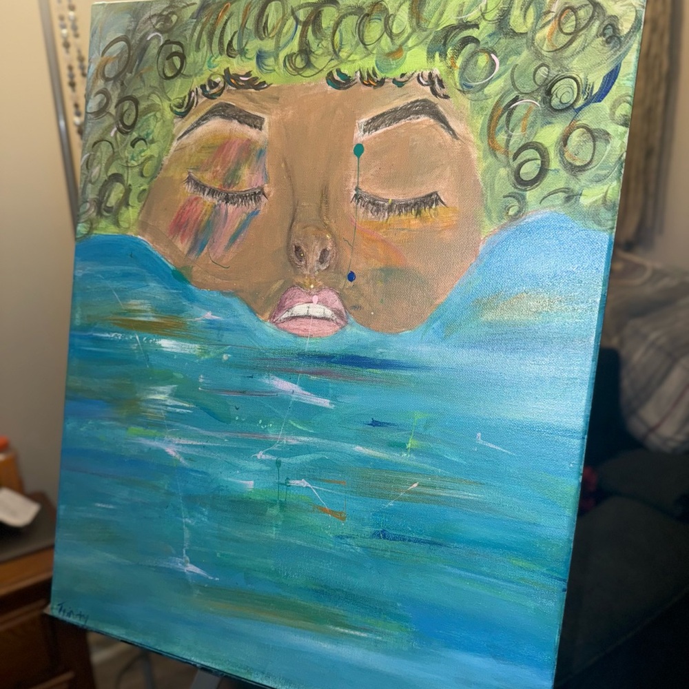 Portrait Canvas Art with Blue and Green Tones